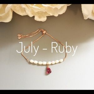 Rose Gold Adjustable Bracelet with Ruby drop